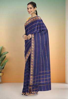 Matte navy blue & antique gold madurai sungudi saree with running blouse 2