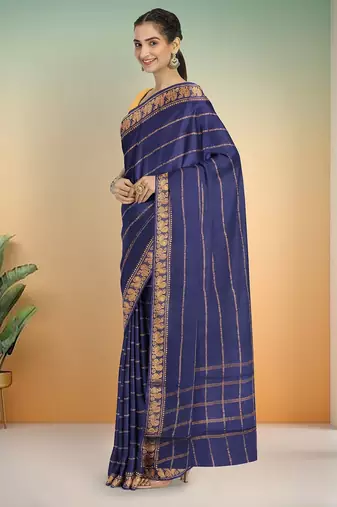 Matte navy blue & antique gold madurai sungudi saree with running blouse