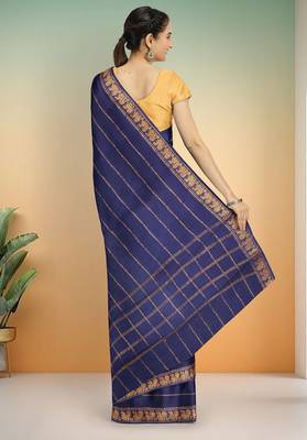 Matte navy blue & antique gold madurai sungudi saree with running blouse 3