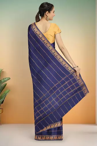 Matte navy blue & antique gold madurai sungudi saree with running blouse