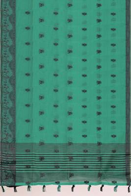 Sea green & charcoal black banarasi semi dupion saree with running blouse 5