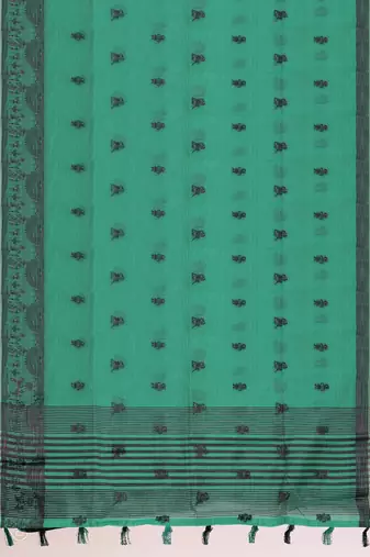 Sea green & charcoal black banarasi semi dupion saree with running blouse