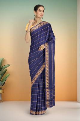 Matte navy blue & antique gold madurai sungudi saree with running blouse 4