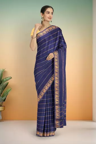 Matte navy blue & antique gold madurai sungudi saree with running blouse