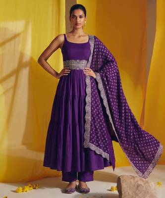 Purple vichitra silk embroidery work fancy graceful partywear suit 1