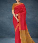 Crimson red & antique gold kovai cotton saree with running blouse