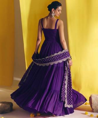 Purple vichitra silk embroidery work fancy graceful partywear suit 2
