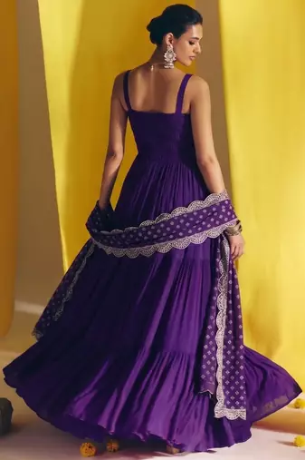 Purple color vichitra silk fabric designer embroidery work fancy graceful partywear suit