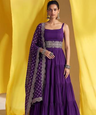Purple vichitra silk embroidery work fancy graceful partywear suit 3