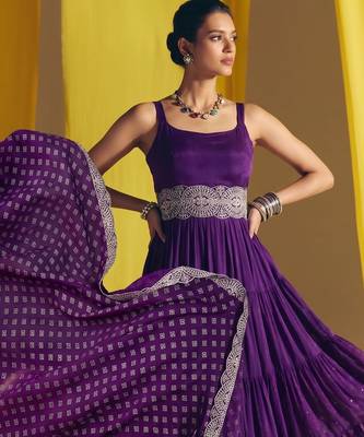 Purple vichitra silk embroidery work fancy graceful partywear suit 4