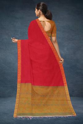Crimson red & antique gold kovai cotton saree with running blouse 3