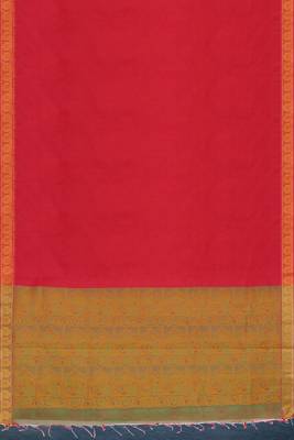 Crimson red & antique gold kovai cotton saree with running blouse 5