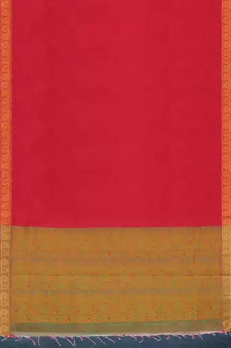 Crimson red & antique gold kovai cotton saree with running blouse