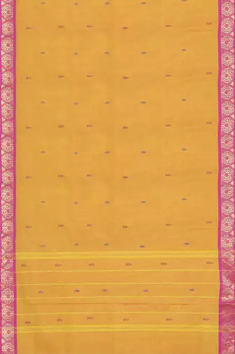 Marigold yellow & rani pink south cotton saree with running blouse