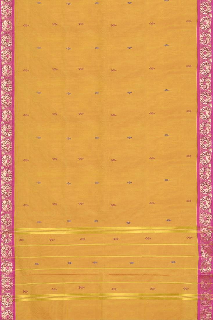 Marigold yellow & rani pink south cotton saree with running blouse
