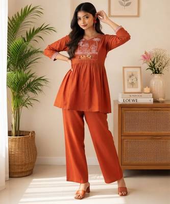 Rust festive special readymade readymade kurta set 1