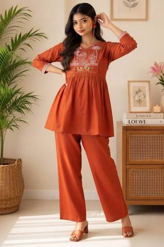 Rust festive special readymade readymade kurta set