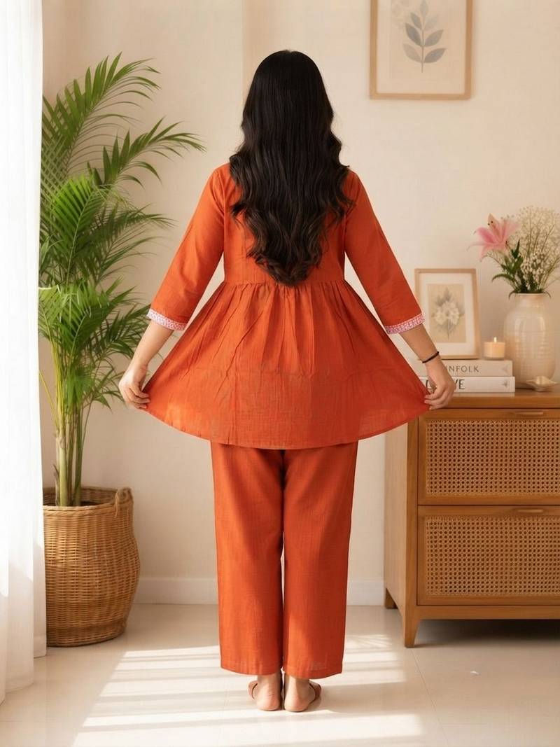 Rust festive special readymade readymade kurta set