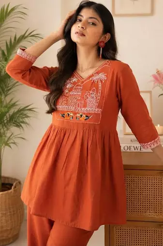 Rust festive special readymade readymade kurta set