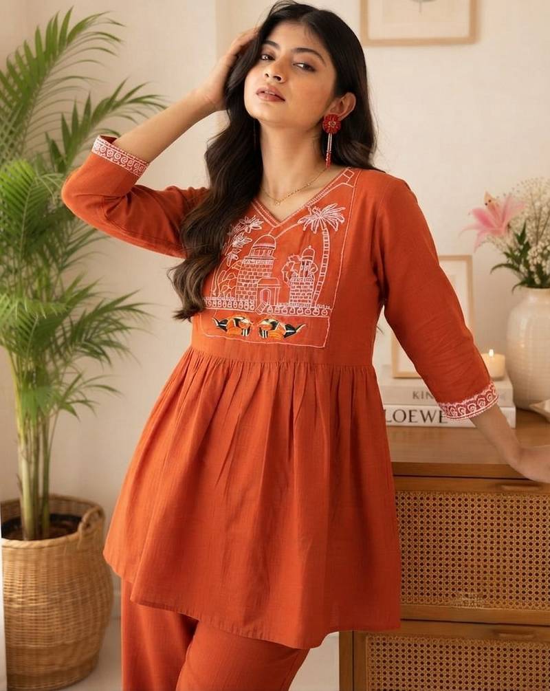 Rust festive special readymade readymade kurta set