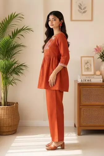 Rust festive special readymade readymade kurta set