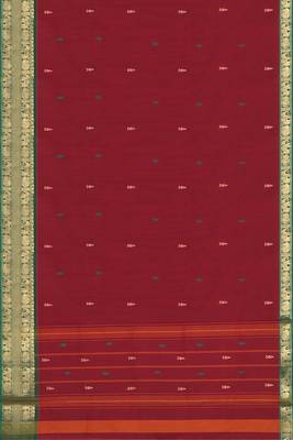 Deep wine maroon & emerald green south cotton saree with running blouse 5