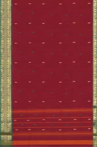Deep wine maroon & emerald green south cotton saree with running blouse