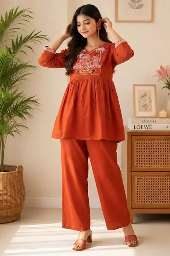Rust festive special readymade readymade kurta set