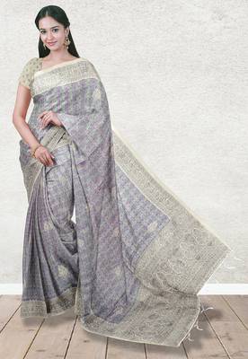 Lavender grey & mint green south cotton saree with running blouse 1