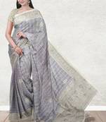 Lavender grey & mint green south cotton saree with running blouse