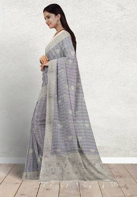 Lavender grey & mint green south cotton saree with running blouse 2