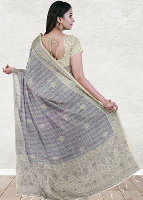 Lavender grey & mint green south cotton saree with running blouse 3