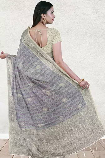 Lavender grey & mint green south cotton saree with running blouse