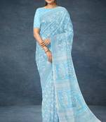 Powder blue & soft sky blue south cotton saree with running blouse