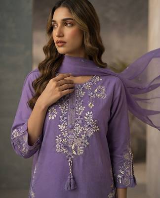 Lavender color beautiful festive special readymade readymade kurta set for girls 3