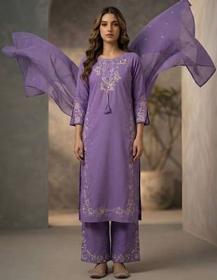 Lavender color beautiful festive special readymade readymade kurta set for girls 4