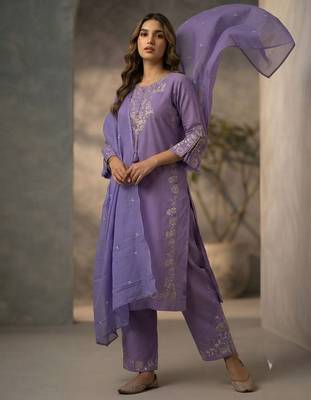 Lavender color beautiful festive special readymade readymade kurta set for girls 5