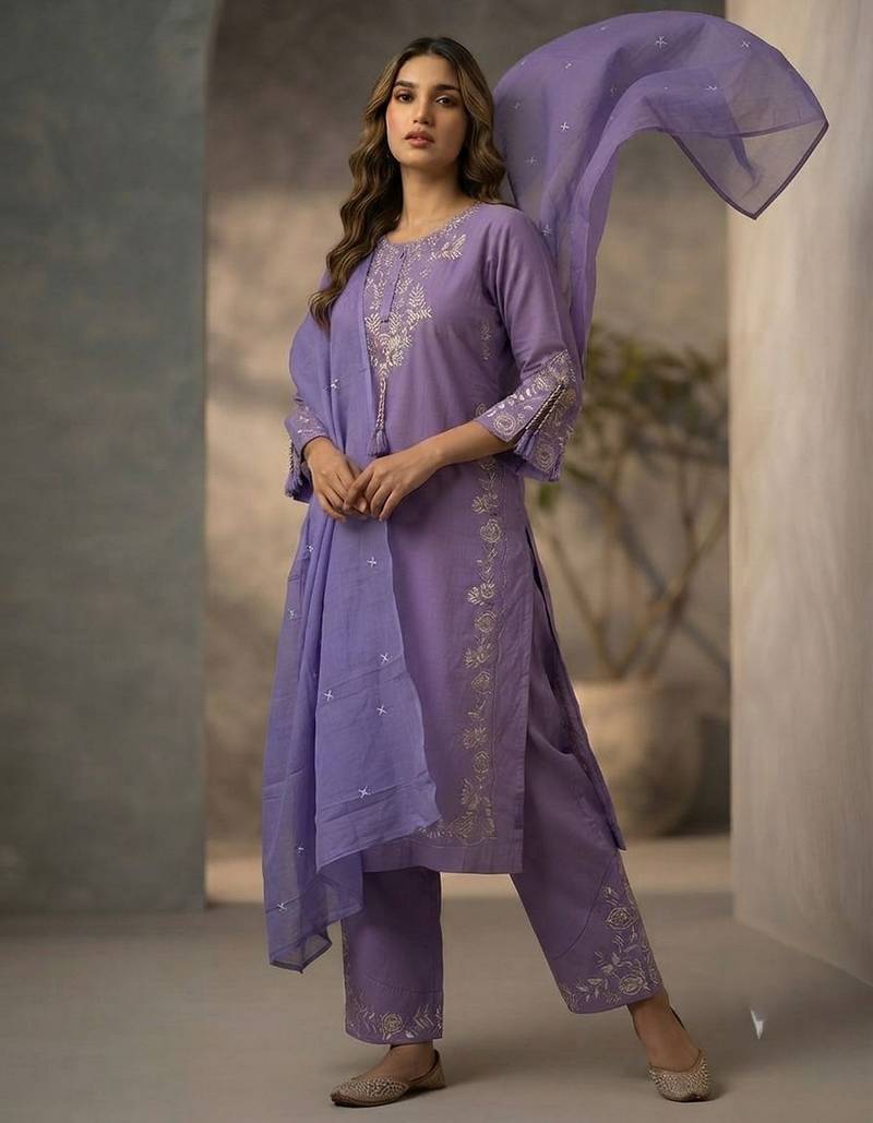 Lavender color beautiful festive special readymade readymade kurta set for girls