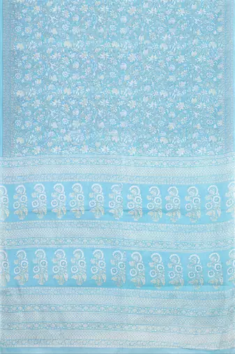Powder blue & soft sky blue south cotton saree with running blouse