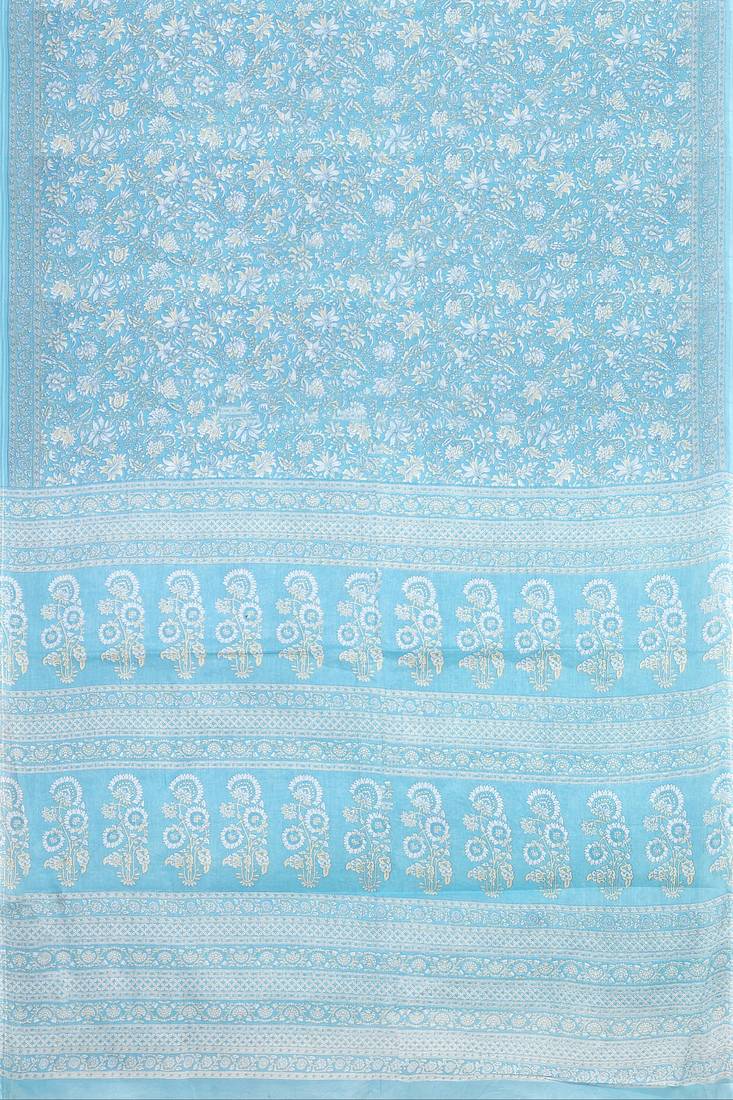 Powder blue & soft sky blue south cotton saree with running blouse