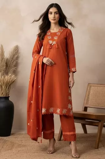 Rust festive special readymade readymade kurta set