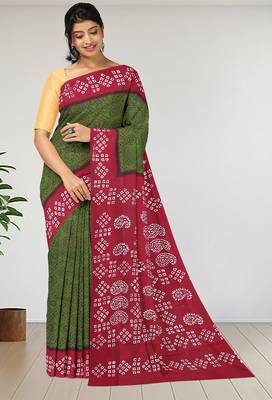 Olive green & crimson red madurai sungudi saree with running blouse 1