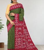 Olive green & crimson red madurai sungudi saree with running blouse