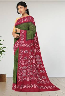 Olive green & crimson red madurai sungudi saree with running blouse 2