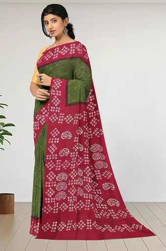 Olive green & crimson red madurai sungudi saree with running blouse