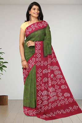 Olive green & crimson red madurai sungudi saree with running blouse 4