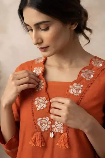 Rust festive special readymade readymade kurta set