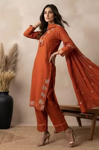 Rust festive special readymade readymade kurta set