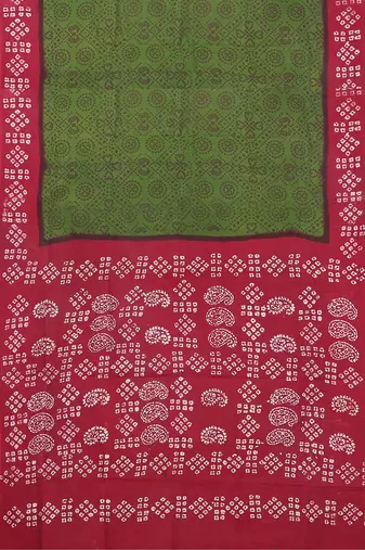 Olive green & crimson red madurai sungudi saree with running blouse