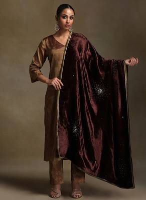 Dark brown hand embroidered velvet doshala 1